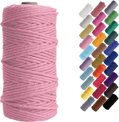 Miniatura 22 de HAPYLY - Cuerda de algodón natural para macramé, de 0.118 pulgadas x 109 yardas, cuerda de algodón de colores para manualidades, tejer, colgar