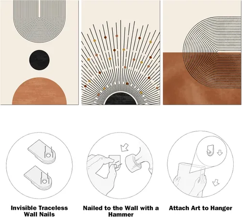 Miniatura 6 de FAEKSUR Juego de 3 arte para pared, moderno de mediados de siglo, línea geométrica neutra, sol, impresiones artísticas abstractas enmarcadas