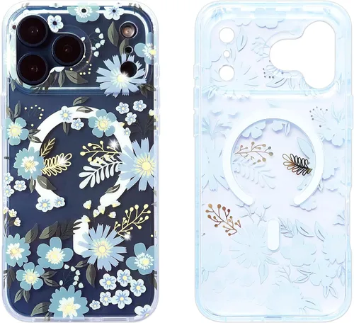 Funda transparente para teléfono para iPhone 17 Pro [compatible con MagSafe], funda protectora magnética delgada con patrón floral con detalles
