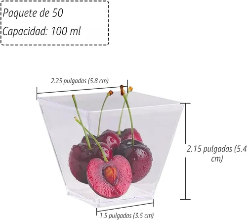 Miniatura 2 de Jizvxe Paquete de 50 unidades de tazas de postre cuadradas de 3.5 oz, tazas de postre de plástico transparente, tazas desechables para degustación
