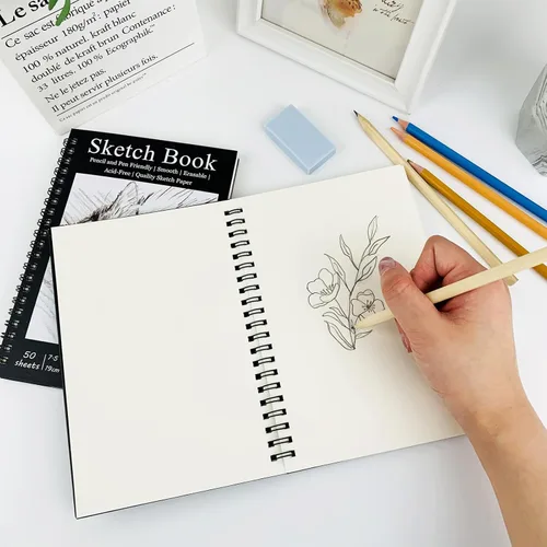 Miniatura 4 de DSTELIN Paquete de 2 cuadernos de bocetos encuadernados en espiral (papel de dibujo de 3.53 oz/m²), 50 hojas por paquete, cuaderno de bocetos de 7.5