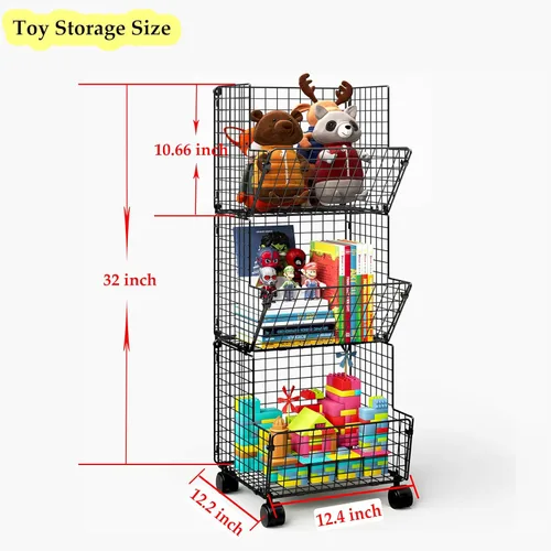 Miniatura 2 de Sonyabecca Cesta de Almacenamiento de Juguetes para Exteriores, Organizador de Cocina de Juego con 5 Ganchos en S, Carrito de Almacenamiento Rodante