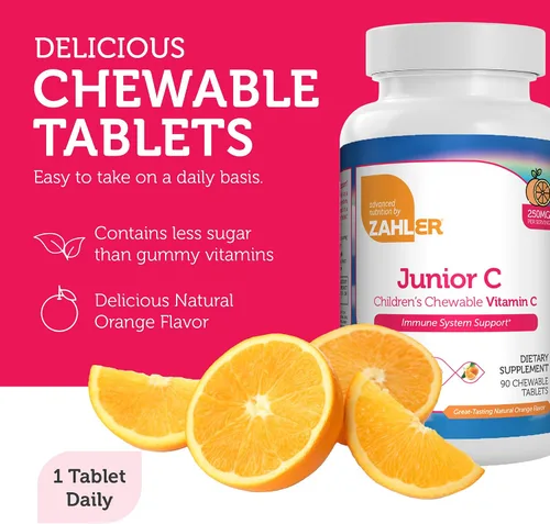Miniatura 4 de Zahler Junior C Advanced Vitamina C masticable para niños, vitaminas en delicioso sabor a naranja, vitamina C Kosher Kids para inmunidad