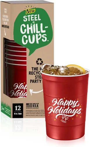 Miniatura 21 de Steel Chill Cups Party Cup America the Beautiful Design para bebidas frías, duradero, desechable, reciclable, fabricado en Estados Unidos, gris, 12