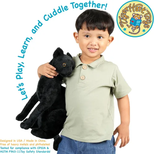 Miniatura 5 de TigerHart Boone, el gato negro, animal de peluche relleno de 13 pulgadas