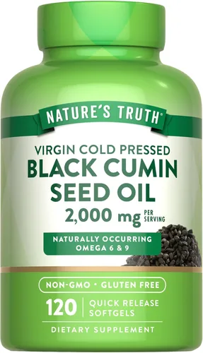 Nature's Truth Pastillas de aceite de semilla negra | 2,000 mg | 120 cápsulas blandas | Comino virgen prensado en frío | Suplemento sin OMG y sin