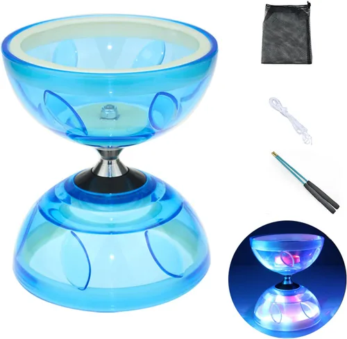 Juego de yoyo diábolo chino – Triple rodamiento LED Diábolo yoyos juguetes malabares con palos de diablo, cuerda y bolsa de red, más fácil de Azul