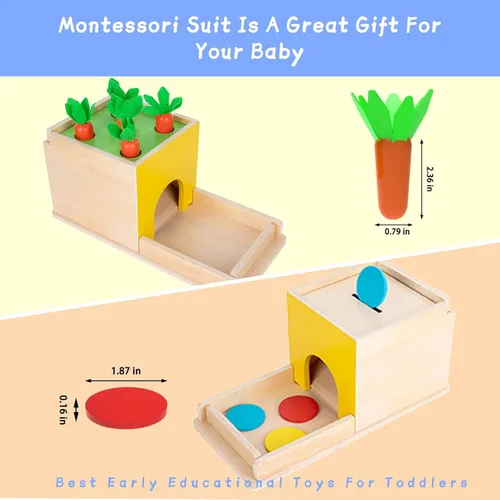 Miniatura 5 de Adena Montessori Kit de juego Montessori de madera 5 en 1, juguetes para bebés, caja de permanencia de objetos, gota de color de fósforo, juego