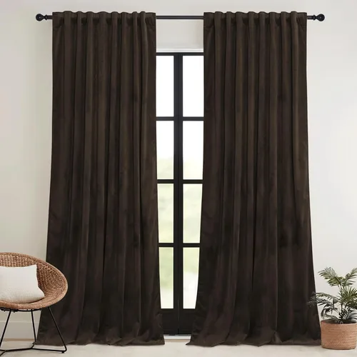 Miniatura 12 de RYB HOME Cortinas elegantes de terciopelo verde de 108 pulgadas de largo, bloqueo de luz, aislamiento térmico, elegantes cortinas de terciopelo
