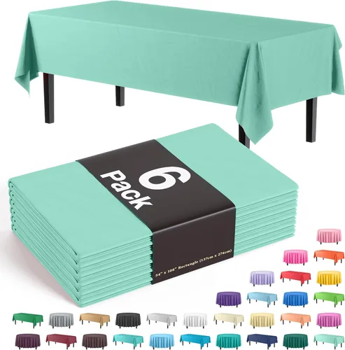 Miniatura 65 de Party Solids Paquete de 6 manteles de plástico prémium de 54 pulgadas x 108 pulgadas. Cubierta de mesa rectangular de plástico - Aqua