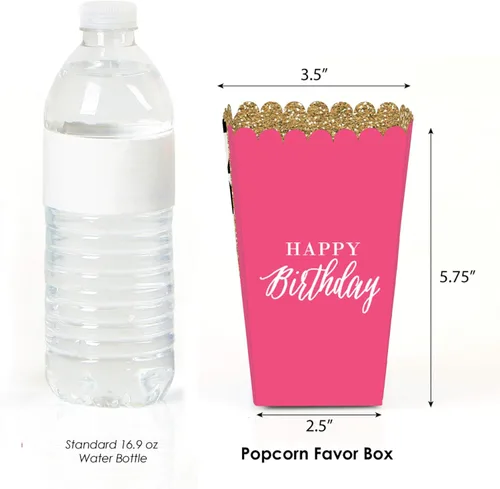 Miniatura 3 de Big Dot of Happiness Chic Happy Birthday - Cajas de palomitas de maíz para fiesta de cumpleaños, color rosa, negro y dorado, juego de 12