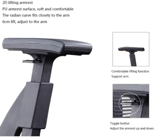 Miniatura 6 de Silla de oficina, silla de computadora de malla transpirable con soporte lumbar ergonómico ajustable, silla de escritorio giratoria negra