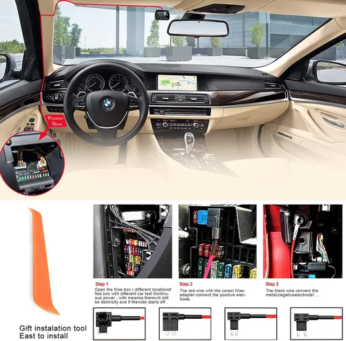 Miniatura 6 de Kit de cable duro para cámara de salpicadero, mini USB Bangjia de 12 V-24 V a 5 V/2 A, cable de alimentación para cargador de cámara de tablero
