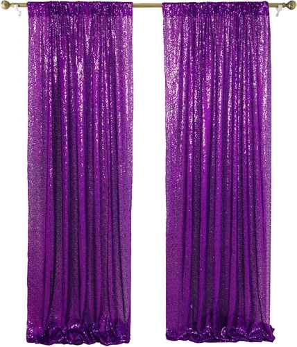 Miniatura 26 de ShinyBeauty Cortinas de Lentejuelas 2 Paneles 2ftx8ft Wine Telón de Fondo con Brillantina para Videos de YouTube Cortinas de Lentejuelas Borgoña