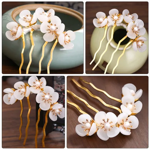 Miniatura 5 de Beaupretty 2 piezas de Jade Flower Hair Women Girls Hair Stick Chino Retro Chignon Pin palillos para el cabello, accesorios de peinado (blanco)