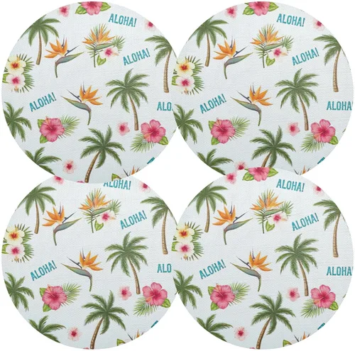 Miniatura 2 de Tropical Palm Hibiscus White Round Table Placemats, Heat Resistant Non Slip Washable Table Mats Set for Kitchen one sizex6