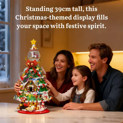 Miniatura 5 de Set de bloques de construcción de árbol de Navidad PANTASY, gran modelo festivo con luces LED incorporadas, bola de cristal en la parte superior