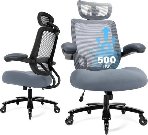 Miniatura 10 de Silla de oficina grande y alta de 500 libras, silla de escritorio ergonómica de malla resistente, silla de computadora con respaldo alto, Negro
