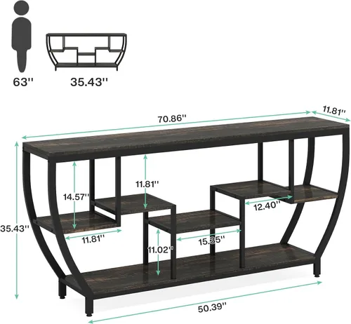 Miniatura 7 de Tribesigns Mesa de sofá de 70.9 pulgadas de largo con estantes, mesa consola rústica con almacenamiento, mesa de entrada industrial, soporte de TV