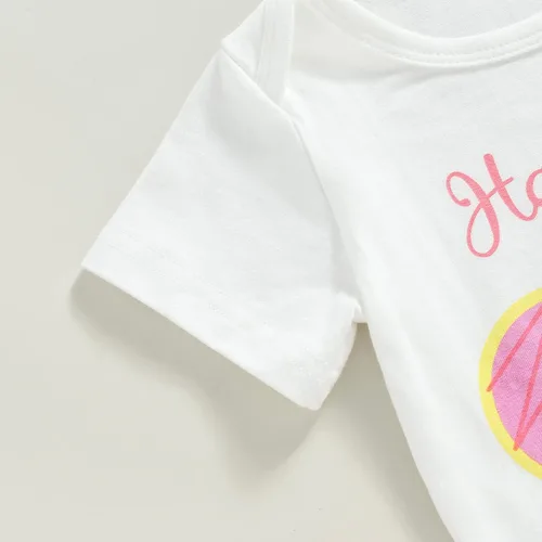 Miniatura 2 de Conjunto de ropa de verano de 3 piezas para bebé recién nacido, de manga corta, con estampado de donas, pantalones cortos