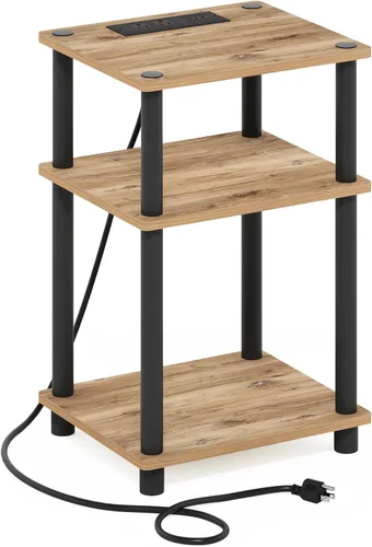 Miniatura 8 de Furinno Just Mesa auxiliar de 3 niveles con puerto de carga USB y tipo C con almacenamiento abierto, 11.42 pulgadas de ancho x 8.82 pulgadas de alto