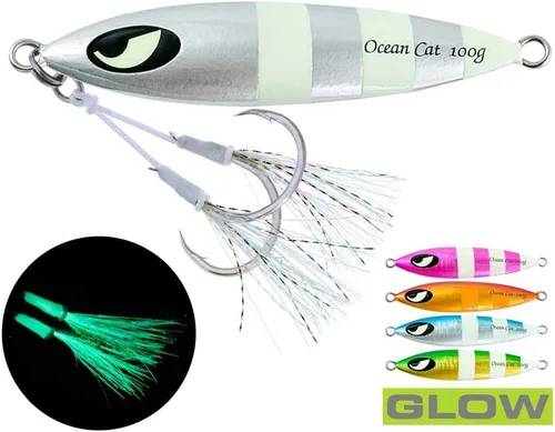 Miniatura 5 de OCEAN CAT 1 PC Señuelos de Pesca de Pitch de Caída Lenta Hundimiento Plomo Metal Jigs Planos Cebos de Jigging con Anzuelo para Pesca en Agua Salada