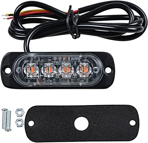 Miniatura 4 de Corp Amber Super Slim 4-LED Advertencia Emergencia Estroboscópica Luz Estroboscópica Montaje en Superficie Coche Camión 12V-24V (100 piezas)