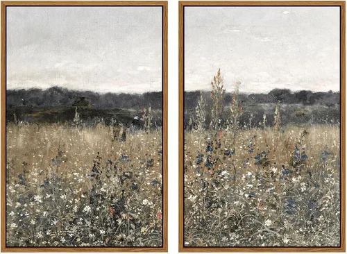 InSimSea 2 piezas de arte enmarcado para pared, decoración de paisaje vintage, pinturas de paisajes de prado sobre la cama, impresiones en lienzo,