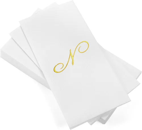 Miniatura 19 de AH AMERICAN HOMESTEAD Servilletas desechables – Servilletas doradas con monograma para invitados, servilletas acolchadas como tela para baño