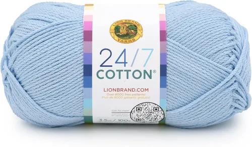 Miniatura 57 de Lion Brand Yarn, Hilo ligero mercerizado de algodón 24/7 para tejer, ganchillo y manualidades, Almirante, 1 paquete, 185 yardas de fibra natural