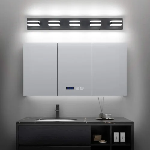 Miniatura 3 de SOLFART Luces de tocador de baño negras regulables LED modernas sobre el espejo, iluminación de baño negra para la pared del baño S8568 (5 luces)