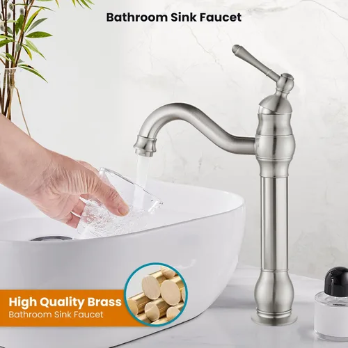 Miniatura 2 de gotonovo Grifo de lavabo giratorio de 360°, grifo de baño alto de una sola manija, 1 agujero, grifo mezclador de lavabo de granja, mangueras