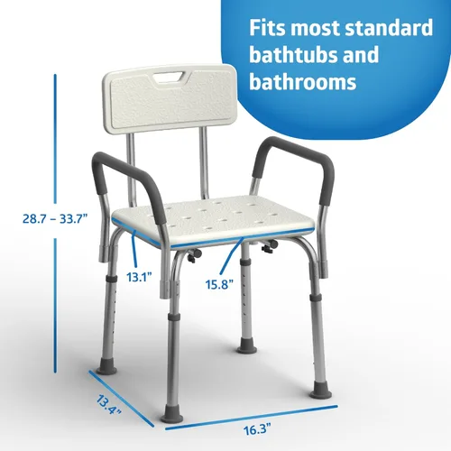 Miniatura 3 de Medline - Silla de ducha con asiento y reposabrazos acolchados y respaldo, taburete de ducha resistente para bañera, asiento de ducha antideslizante