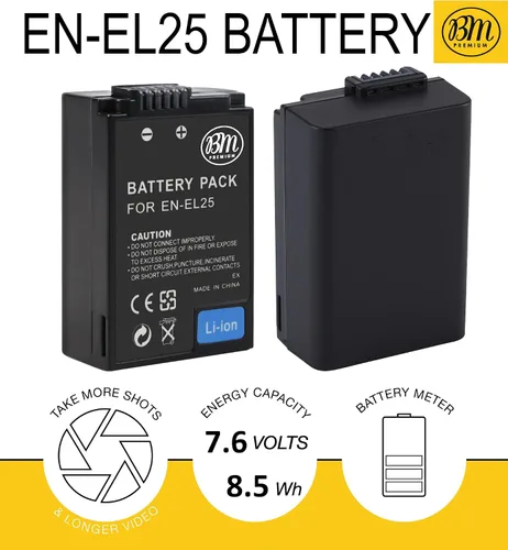 Miniatura 2 de BM Premium Paquete de 2 baterías EN-EL25 de alta capacidad y cargador de batería para cámaras digitales Nikon Z30, Z50, Z 50, Z50 II, Z fc