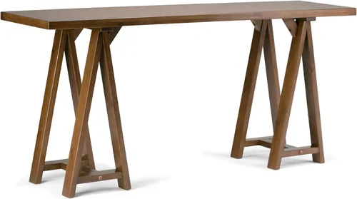 Miniatura 19 de Simpli Home - Sawhorse - Mesa de centro, color castaño oscuro., Pino, Distressed Grey