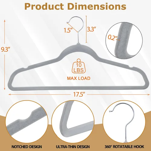 Miniatura 6 de SUPER DEAL Paquete de 100 perchas de terciopelo de alta calidad, delgadas, antideslizantes, con muescas para trajes, abrigos, pantalones, vestido