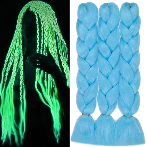 Miniatura 9 de Cabello trenzado rubio de 24 pulgadas, 613, extensiones de cabello trenzado jumbo, 3 piezas de trenzas luminosas que brillan en la oscuridad