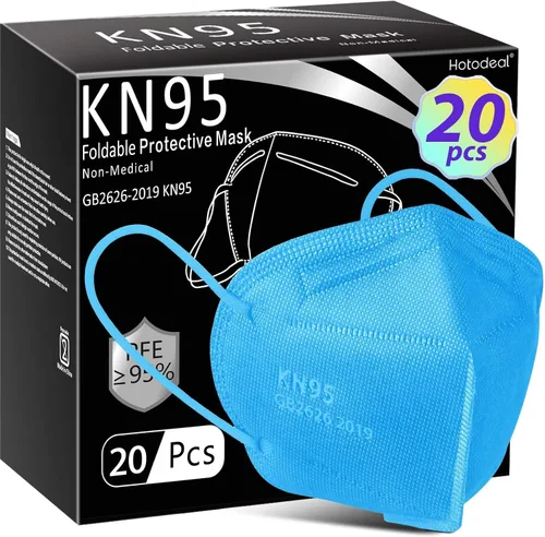 Hotodeal - 20 cubrebocas KN95, de 5 capas, antipolvo, protección de material particulado 2.5, fuego y humo, para hombres y mujeres, para Azul