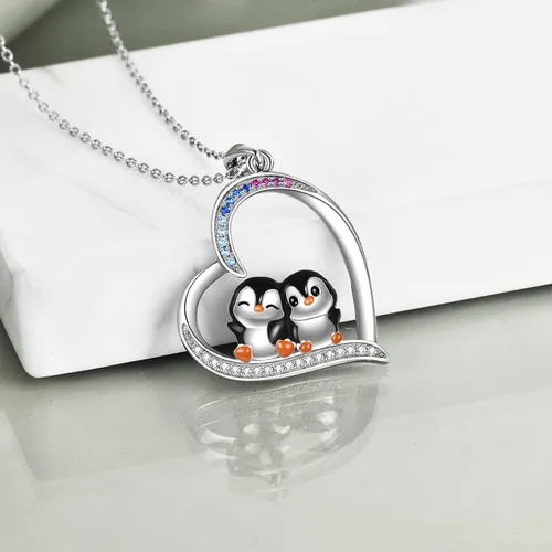 Miniatura 3 de YAFEINI Penguin Dog Gifts Sterling Silver Penguin Snowflake Necklace Heart Dog Pendant Jewelry for Women Girls Christmas Gifts