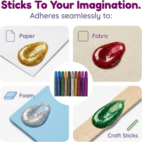 Miniatura 6 de Tassel Toppers Paquete de 10 barras de pegamento con purpurina no tóxicas lavables, bolígrafos de gel con purpurina para proyectos de arte, tapas