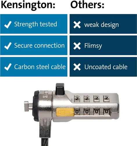 Miniatura 8 de Kensington Cable de Combinación con Barra en T Ranura de Bloqueo Estándar para Laptops, Contraseña Restablecible de 4 Dígitos con Cable de 6 Pies