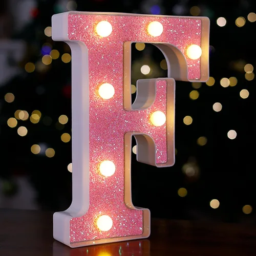 Miniatura 21 de Letras con luces LED, letras de marquesina con brillantina rosa, letras del alfabeto, letreros iluminados por pilas, para decoración de fiestas