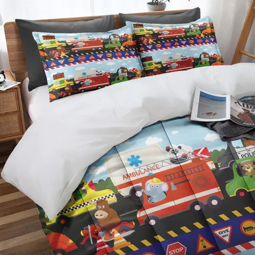 Miniatura 2 de Juego de edredón vintage con diseño de coche y león para niños, niños pequeños, adolescentes y adultos, tamaño individual, juego de ropa de cama