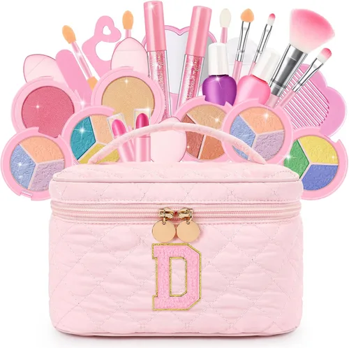 Miniatura 9 de Juego de maquillaje lavable para niñas de 29 piezas - Juego de juguetes de maquillaje real no tóxico con bolsa de cosméticos con letras - Regalos