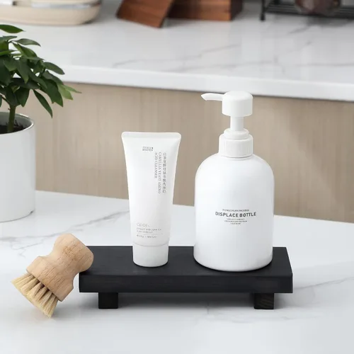 Miniatura 3 de Organizador de encimera de baño, soporte de pedestal de madera, bandeja decorativa de estilo granja, portajabones para decoración de cocina, Negro