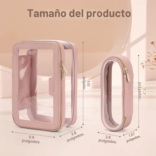 Miniatura 6 de Soimeat Bolsa de Maquillaje Transparente de Viaje con Bolsa de Brochas de Maquillaje, Estuche de Maquillaje de Cuero Bolsa de Tocador, Bolsa de Rosa
