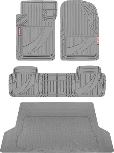 Motor Trend FlexTough™ - Alfombrillas de goma gris para coche de alta resistencia Todo el clima y forro de carga Jumbo para SUV Set completo -