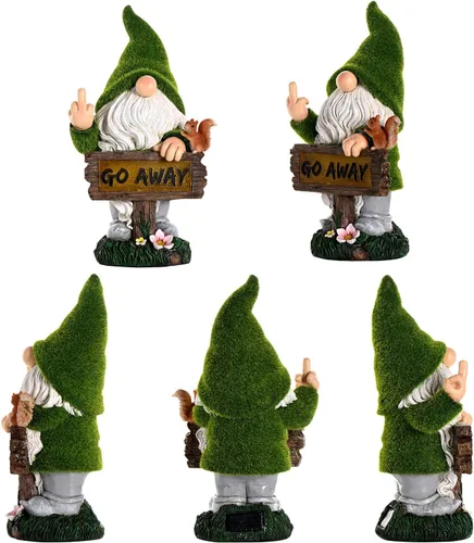 Miniatura 5 de ASAWASA Decoraciones de gnomos para patio con luz LED solar, gran decoración divertida para exteriores para jardín, césped, gnomo (alto 10 pulgadas)
