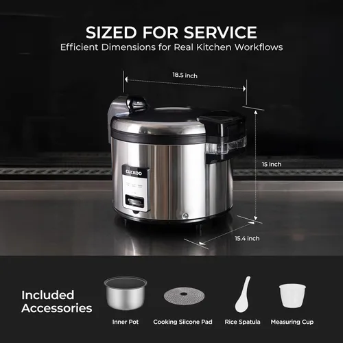 Miniatura 8 de CUCKOO Arrocera comercial y calentador, olla arrocera extra grande de 30 tazas sin cocer / 60 tazas cocidas, olla industrial profesional de granos