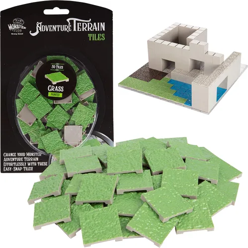 Monster Adventure Terrain- Paquete de expansión de 50 piezas de azulejos de hierba, pintado a mano de 1 x 1, juego de azulejos, fácil de ajustar